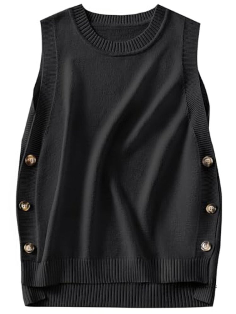 Women's Sleeveless Ribbed Knit Sweater Vest Side Button Loose Pullover Tank Top
